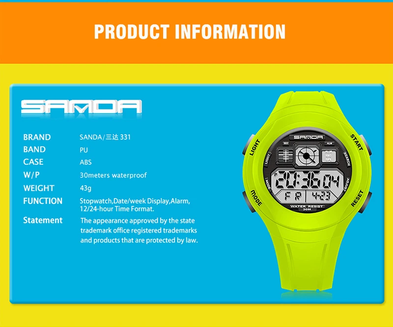 2018 бренд SANDA детей часы светодио дный цифровой многофункциональный Водонепроницаемый Наручные часы Открытый спортивные часы для детей Для