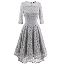 

2017 New Autumn Women Elegant Retro Slim Lace Dress Vintage Party Dresses O-Neck Three Quarter Sleeve A-Line Dress