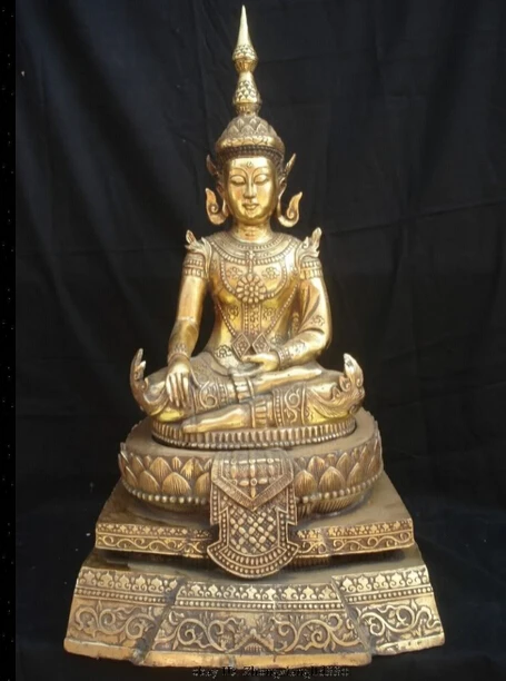 

dr524 23" Chinese Tibetan Bronze Gold Gilt Thailand Ayutthaya Maitreya Buddha Statue