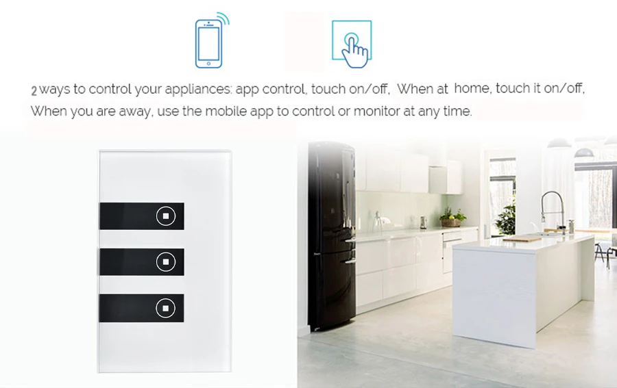 MAIFOM Wifi Remote Control Switch Glass Touch Panel Ewelink App Smart Switch US Standard App and Touch Control Light Switch (3)