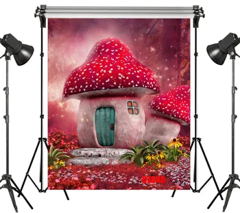 

LB Polyester & Vinyl fairy tale House Made Of Red Mushrooms Childlike Backgrounds For Photo Studio Photography Backdrops Decor