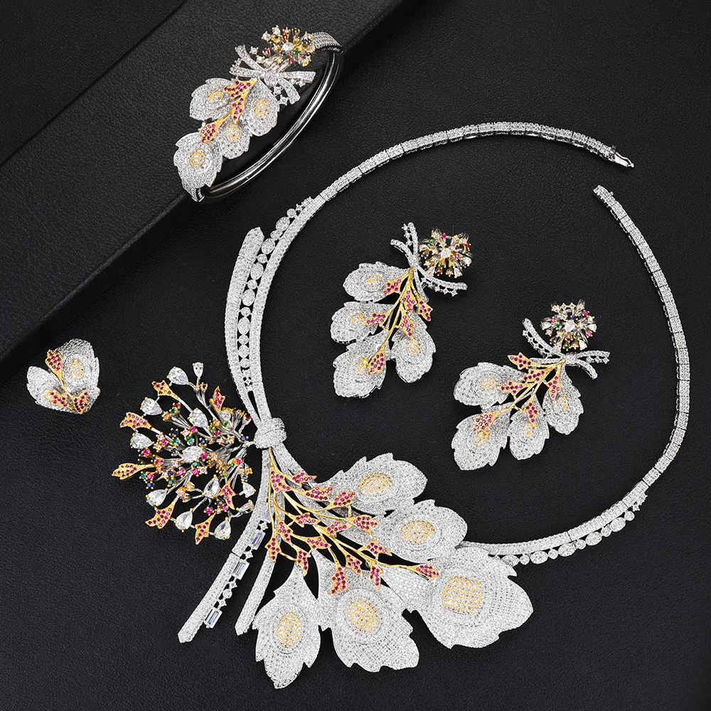 

GODKI Luxury Dandelion Big Flower Nigerian Jewelry Set For Women Wedding Zircon Indian African Bridal Jewelry Set 2018
