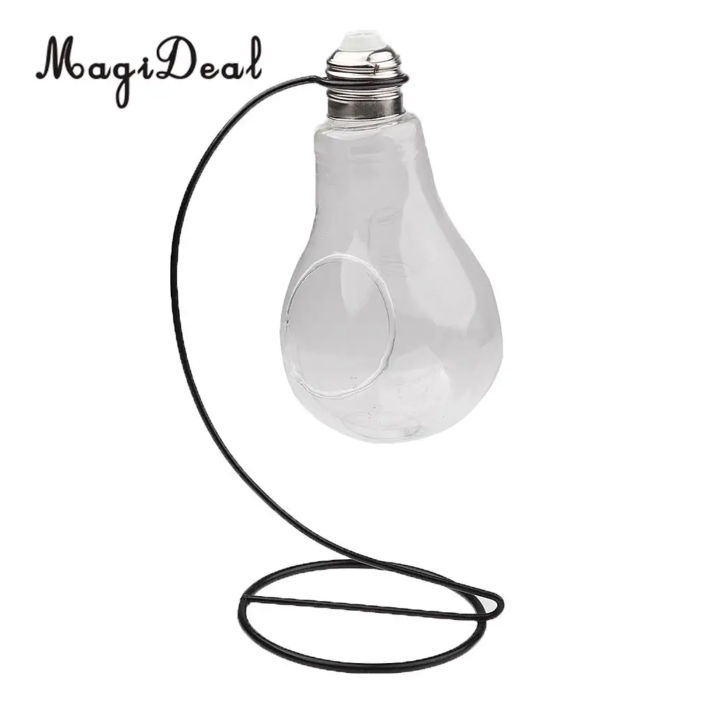 MagiDeal Handmade Bulb Glass Flower Hydroponic Vase Bottle Terrarium Container&Iron Stand for Bedroom Living Room Office Decor