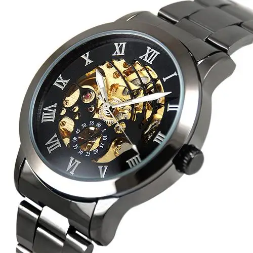 

Luxury watch men Men's Roman Numerals Tungsten Steel Mechanical Skeleton Wrist Watch mechanical watch