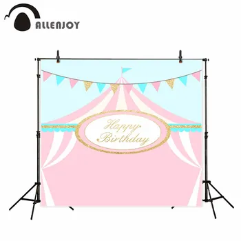 

Allenjoy photography background pink circus tent theme Birthday party background stripes printed photobooth camera fotografica