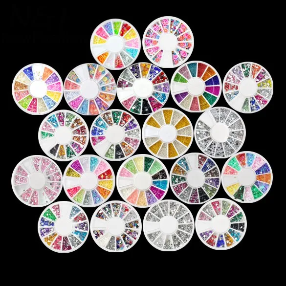 

20 Wheel/Set Mixed Nail Sticker tips DIY 3D nail art decorations Rhinestones Glitters Slice for nails adesivo para unhas #k