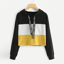 Женская Толстовка Зимние толстовки женские с длинным рукавом буквенная лента для печати на шнурке с капюшоном с цветными блоками D300719