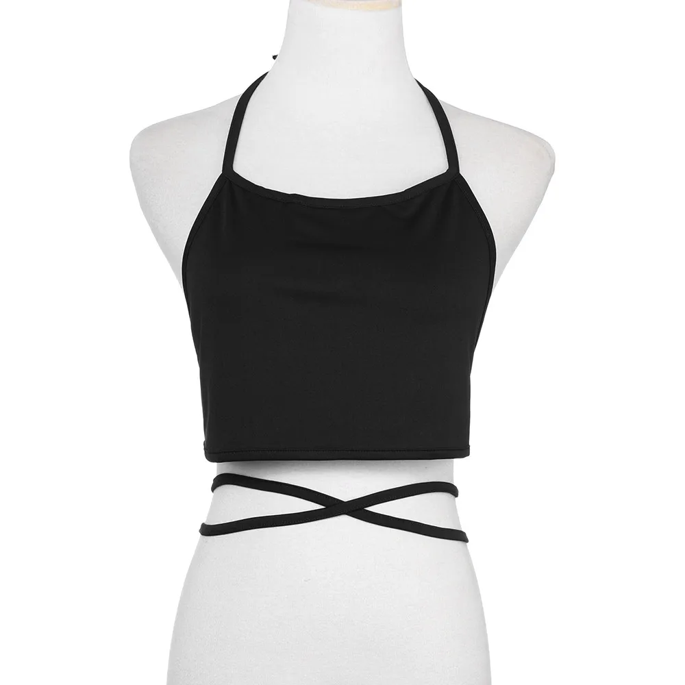 

2019 new summer fashion hot Women's Self Tie sexy ladies Solid Sleeveless Vest Halter Camis Tank Tops T-Shirt roupas ellesse#F7