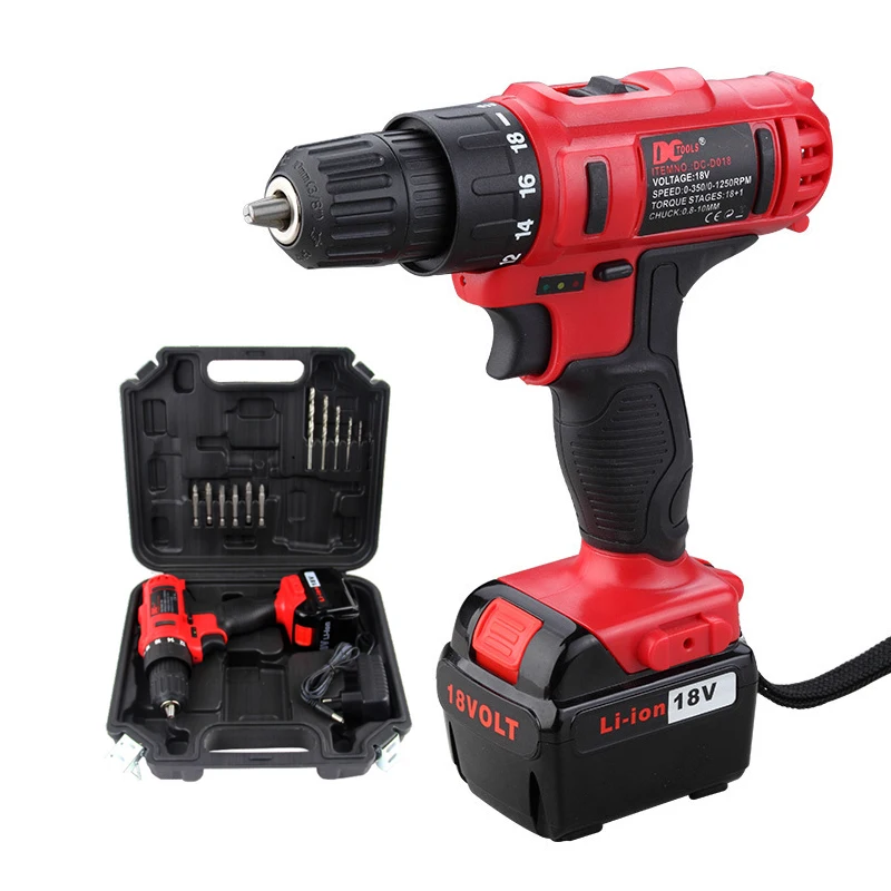 

18V dual-speed lithium battery, hand-drilling, high-power charging cordless drill punching screwing impact dremel rotary tool