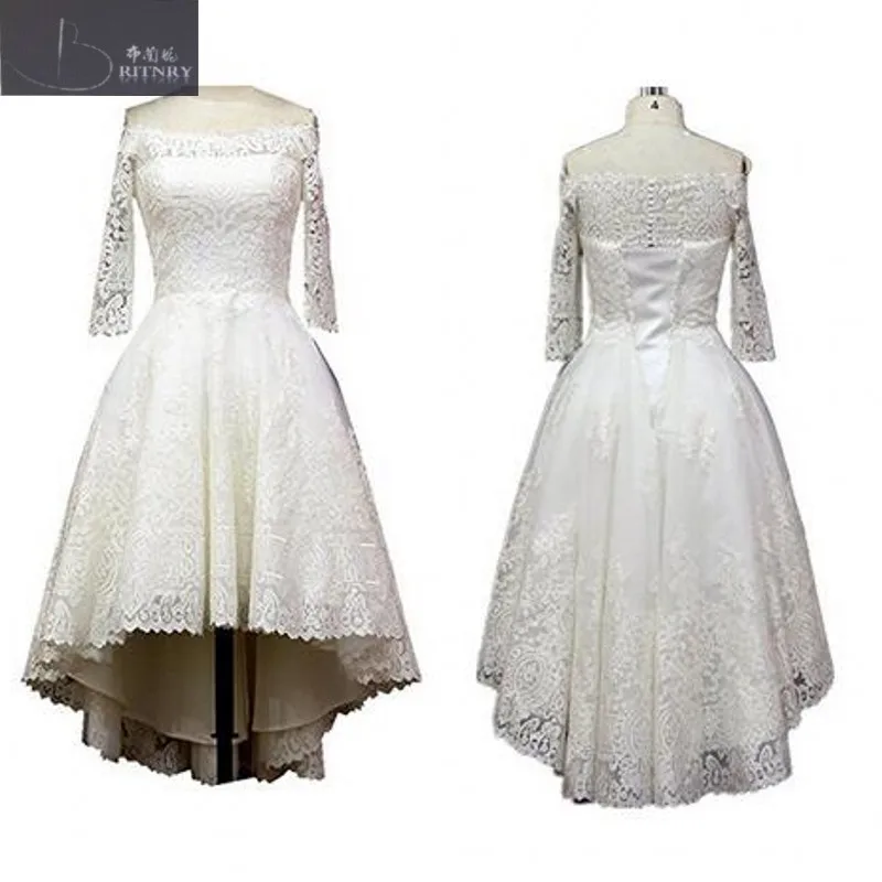 

Fall 2017 Off The Shoulde Long Sleeves A Line High Low Hemline Vintage Lace Bridal Gowns