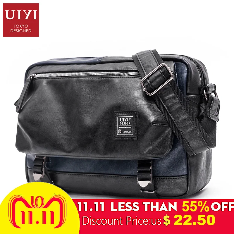 

UIYI Men's PU Leather Messenger Bags Multifunctional Men Black Casual Bag Male Shoulder Cross body Bag Fashion Business Bags