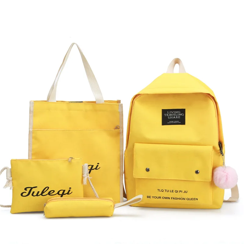 

4 Pcs/Set Women Waterproof Nylon Backpack Letter Printing School Bag for Teenager Girls Korean Style female Travel Backpacks