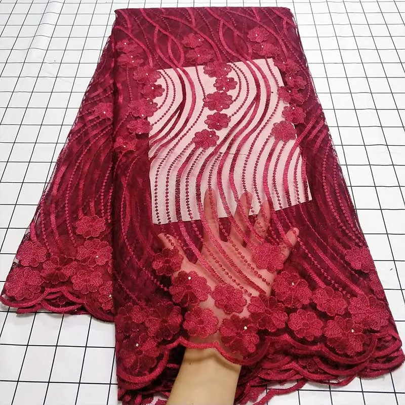 

Wine red African Lace Fabric 2019 Embroidered Nigerian Lace Fabric Bridal High Quality Flower French Tulle Lace Fabric For Women