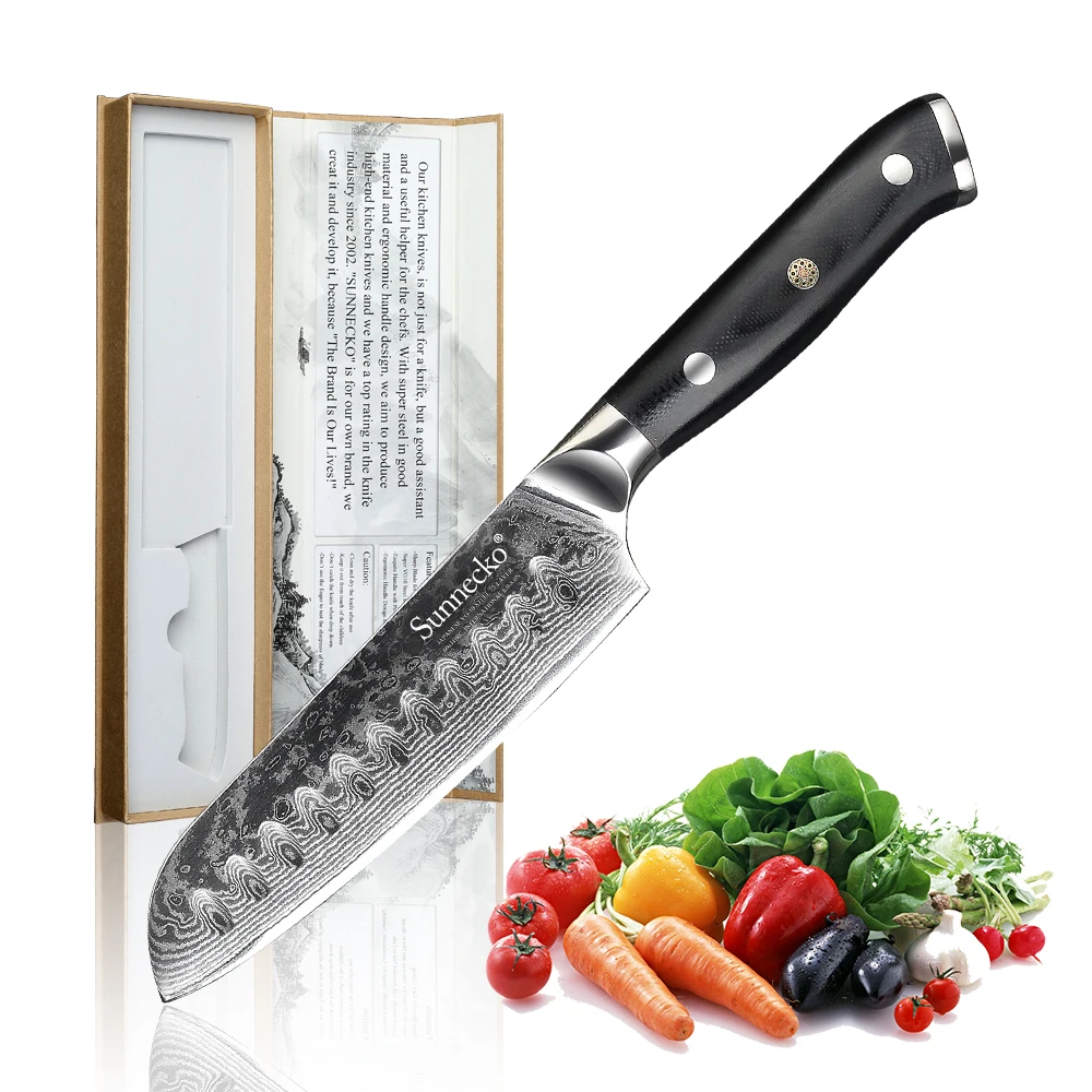 

SUNNECKO 5" inch Damascus Santoku Knife Japanese VG10 Steel Core Razor Sharp Blade Kitchen Professional Chef Knives G10 Handle