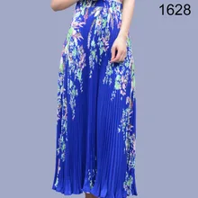 Синий, красный эластичный пояс стрейч высокой талией Миди с блестками гофрированные юбки для owmen Летние шифоновые женские юбки с цветочным узором