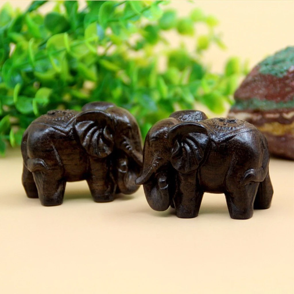 Wood Asian Elephant Ornament Gift Figurine Table Decor Desk Decor Decoration - Boxed Gift - Good Luck