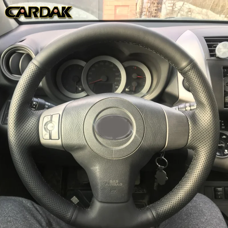 CARDAK ручная работа черная искусственная кожа чехол на руль для Toyota Yaris Vios RAV4 2006 2007 2008 2009