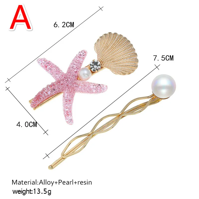 2/3pcs Summer Beach Shell Metal Hairpins Fashion Pearl hairgrip Mermaid Starfish HairClips Women Hair Accessories Adult Headwear