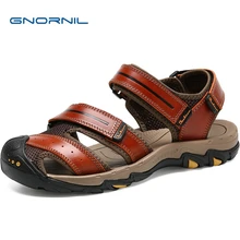 GNORNIL/Брендовые мужские сандалии из натуральной кожи; сезон лето; коллекция года; модная мужская обувь; нескользящая резиновая подошва; Спортивная Повседневная пляжная обувь