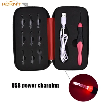 

KOKNIT LED Crochet Hook Set Lighted Crochet Hooks With 9 Interchangeable Heads 2.5- 6.5mm Light Up Knitting Needle Random Color