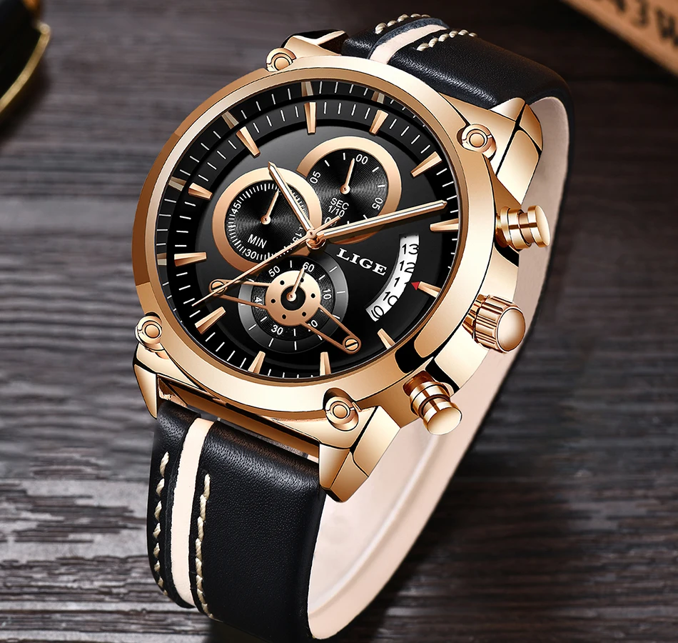 LIGE часы мужские Топ люксовый бренд Кварцевые спортивные часы мужские Модные Аналоговые кожаные мужские водонепроницаемые наручные часы reloj hombre+ коробка