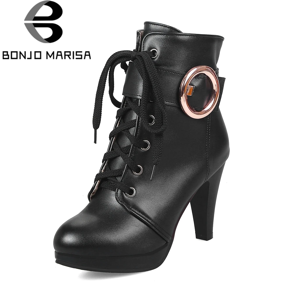 

31- 43 Plus Size Fashion Buckle Deocration Lace Up Super High Spike Heels Ankle Boots For Women 2019 SHOES WOMAN