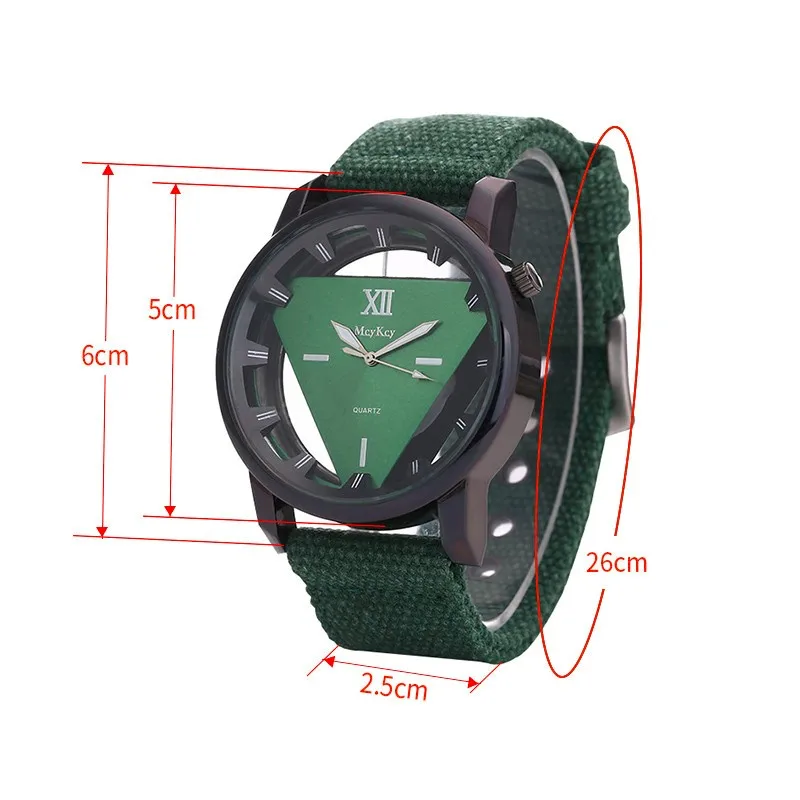 

Relogios Hot Sale New High quality Skeleton Men Mcykcy Multiple Colour Canvas Strap Large Dial triangle Casual Quartz Watch Gift