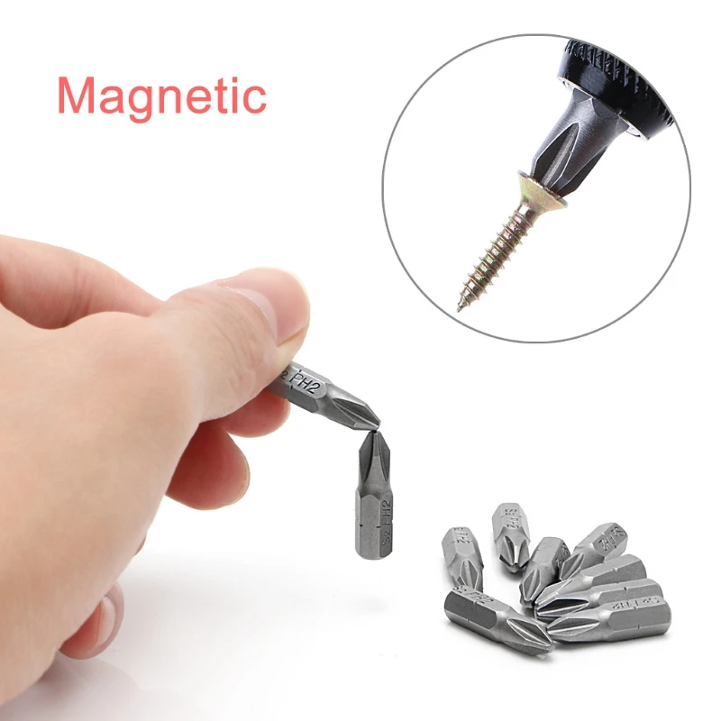 10 Pcs S2 Steel Screwdriver Bits 25mm Hex Shank Torque PH2 Antislip Magnetic for car accessories