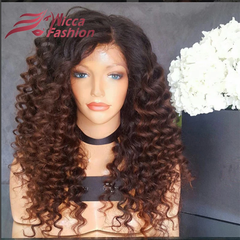 180 Density Ombre Kinky Curly Wig Human Hair Wigs Glueless Full Lace