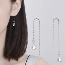 Neue 925 Sterling Silber Lange Ohrring Mondstein Kette Ohrringe Für Frauen Weibliche korea Schmuck Neue Ohrringe Pendientes