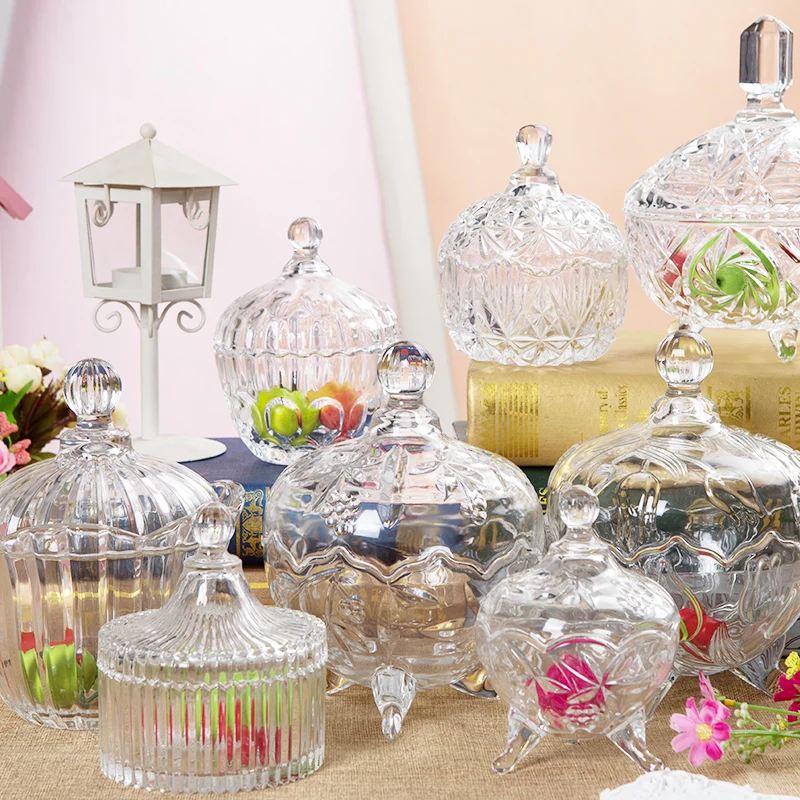 

European style candy jar with cover glass thickening snack jars fashion storage box of candy glass jar desk organizer
