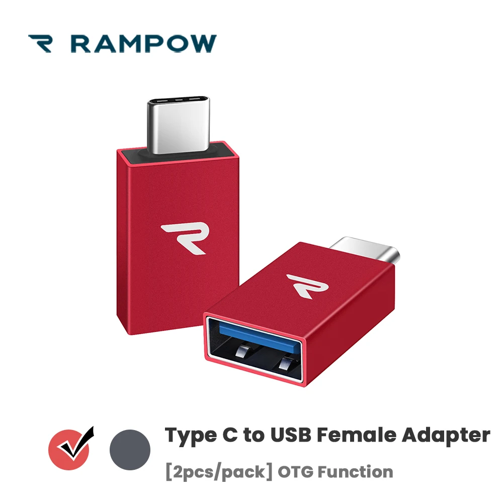 

[Lifetime Warranty] RAMPOW OTG USB C Adapters 5Gbps QC3.0 Type C Adapter for MacBook for Samsung S9/Huawei P20 lite-[2pcs/pack]