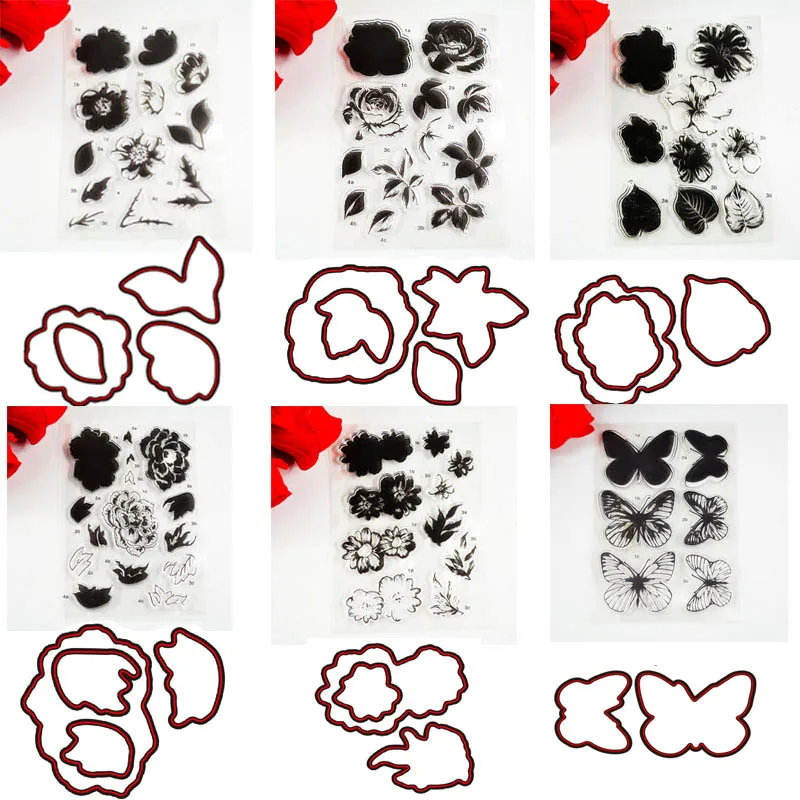 

Step flowers Clear Stamp coodination cutting Die set DIY Seals Scrapbooking/Card Making/Photo Album Decoration Supplies