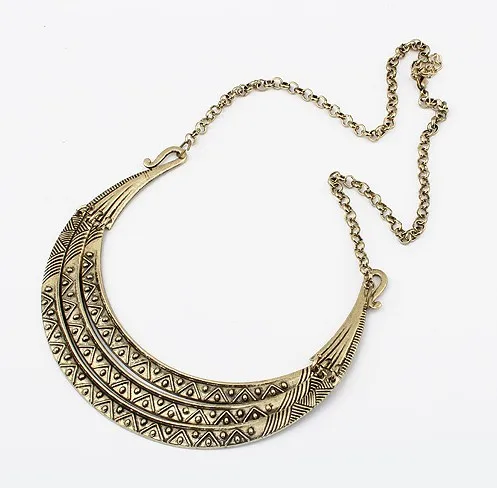 

1PCS Vintage Metal Collares Three Layers Gold Statement Crescent Tribal Bib Women Collar Necklace #51537
