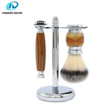 HAWARD RAZOR Agate Set Includes Double Sided Safety Razor Nylon Shaving Brush And Stainless Steel Bracket For Space Saving