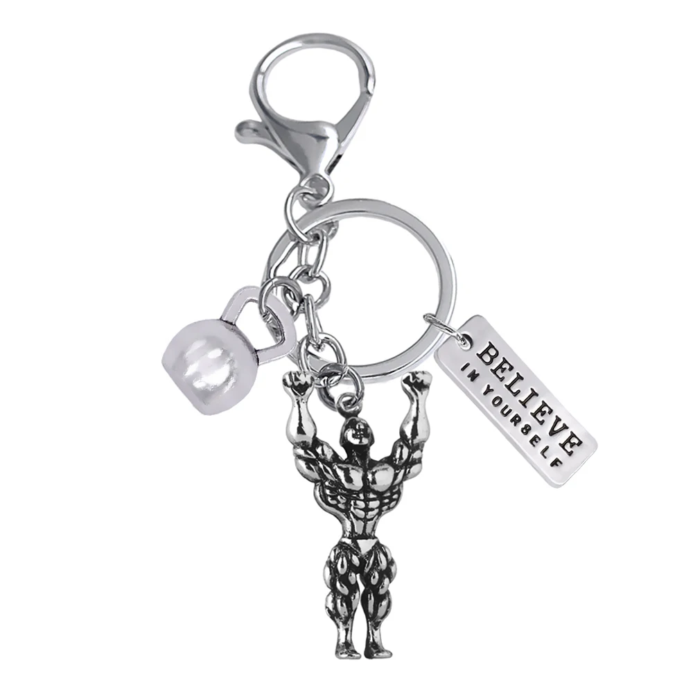 

25LBS metal kettle bell pendant key chain DIY fitness muscle men's charm key chain gym sports jewelry custom wholesale