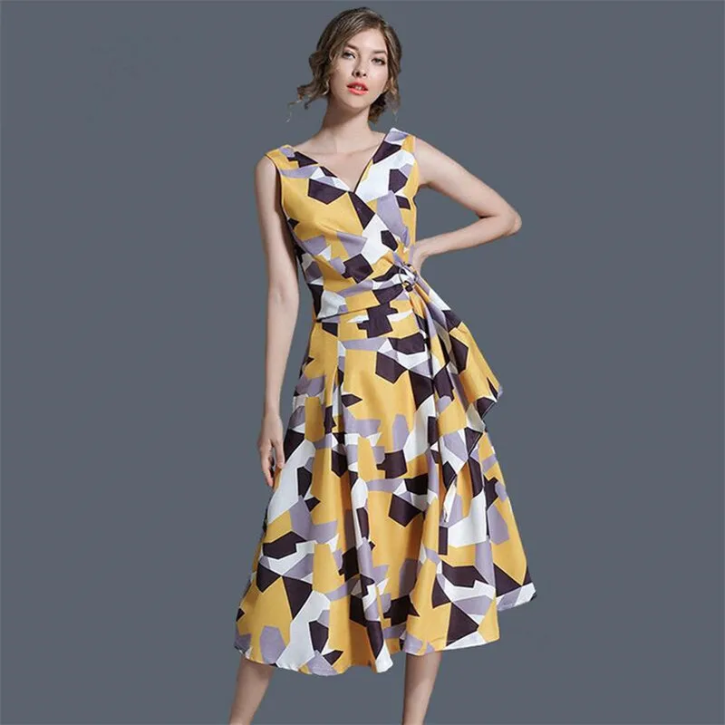 M-2XL 2019 Summer Sleeveless printing cool dress women's clothing dress Fresh sexy Design Dress Irregular sexy girl Party dress