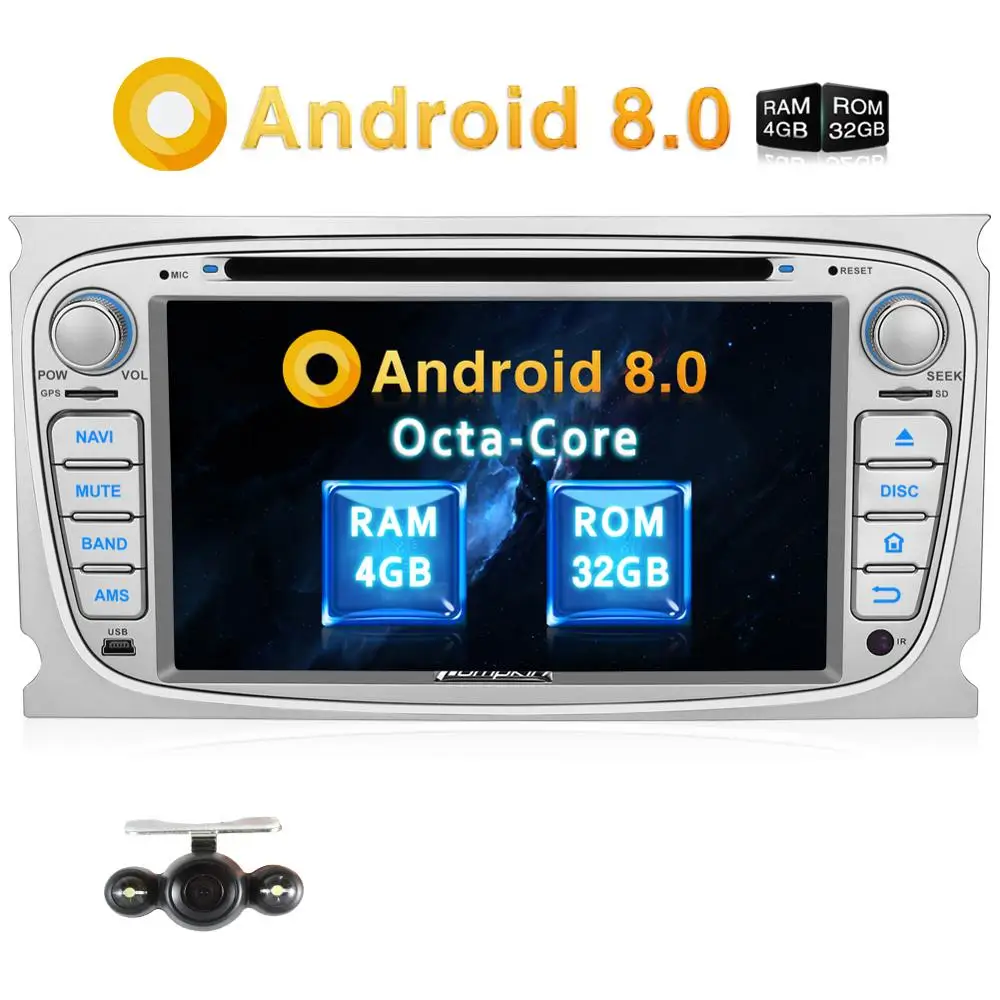 Top Pumpkin2 Din 7"Android 8.0 Car DVD Player GPS Navigation Qcta-Core 4G RAM Car Stereo For Ford Focus/Mondeo Wifi 4G OBD2 Headunit 0