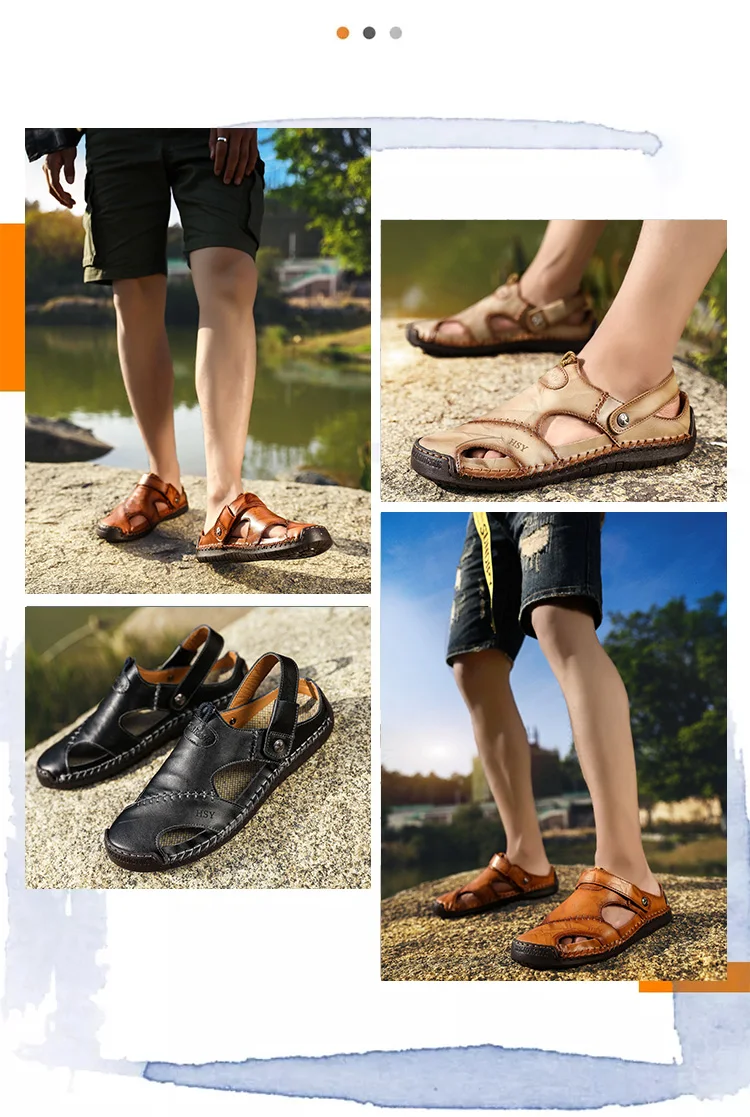 Новые мужские кожаные сандалии Летняя мужская обувь пляжные сандалии мужские модные удобные уличные повседневные кроссовки Классические мужские туфли размер 48