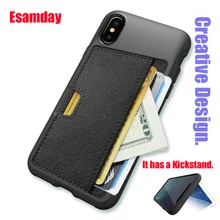 Esamday Slim PU Leather case for iPhone X Case Luxury Back Cover Card Stand Holder Wallet Credit Card Pocket mobile Phone Bag