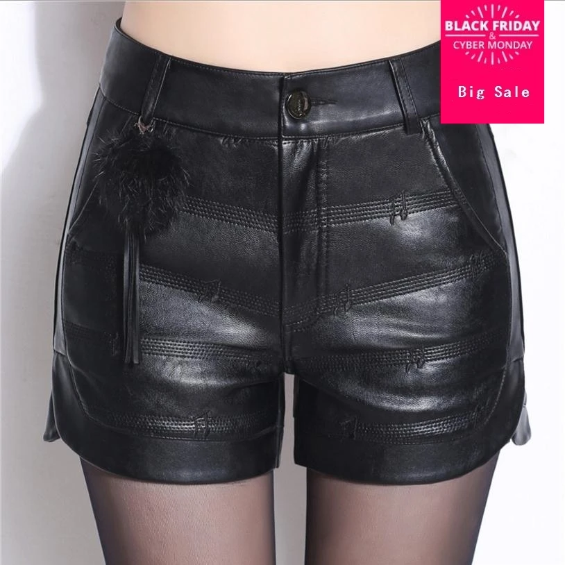 3XL plus size 2018 fashion high waist Leather shorts women new spring