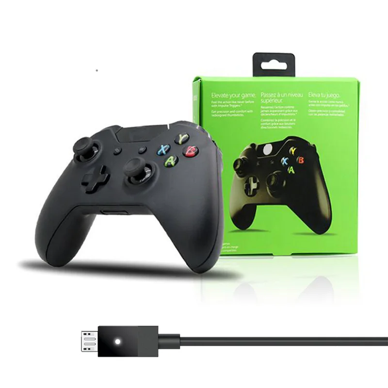 Black Wireless Remote Gamepad Soft Touch Controller Set For Microsoft XBOX ONE Controller with USB Cable for PC Windows