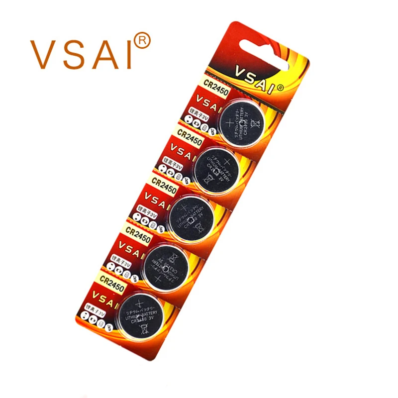 VSAI 5pcs CR2450 Button Cell Coin Lithium Battery 3V KCR2450 5029LC