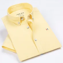 Aoliwen, Мужская оксфордская рубашка с коротким рукавом, высокое качество, летняя повседневная рубашка в полоску, одноцветная, хлопок, размер S-5XL