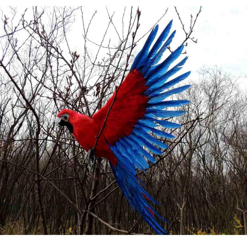 new simulation wings parrot toy plastic&fur red&blue parrot model gift about 45x60cm