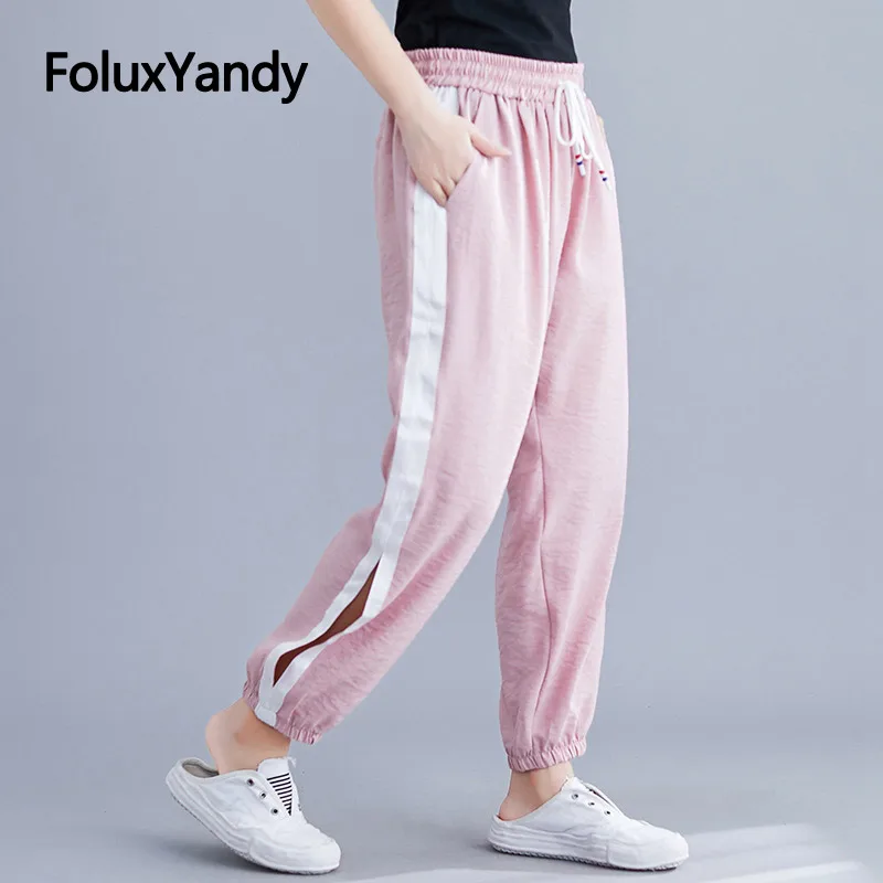 

Pink Lantern Pants Black Trousers Women Plus Size Casual Cotton and Linen Loose Thin Summer Harem Pants NQYL108