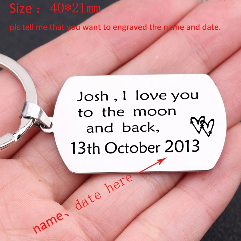 Цепочка для ключей с гравировкой надписью I Love You To The Moon And Back (мама я тебя