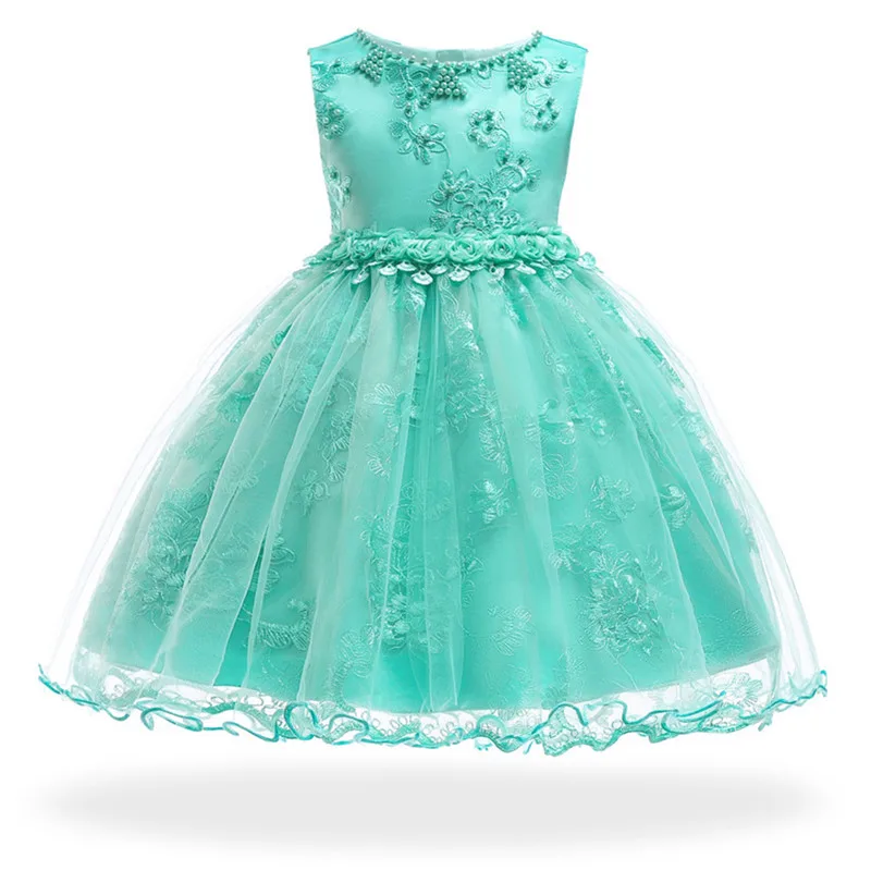 Neonatal Baby Girl Dress for baptism 3-24M Baby Girls Dresses Vestido pearl flower sleeveless birthday tutu princess dress - Цвет: As picture