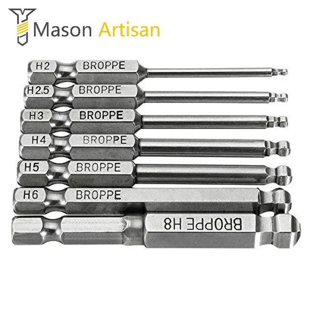 7Pcs/Set 65mm H2 H8 Ball End Hex Bit 50mm Torx Bit T10 T40 for