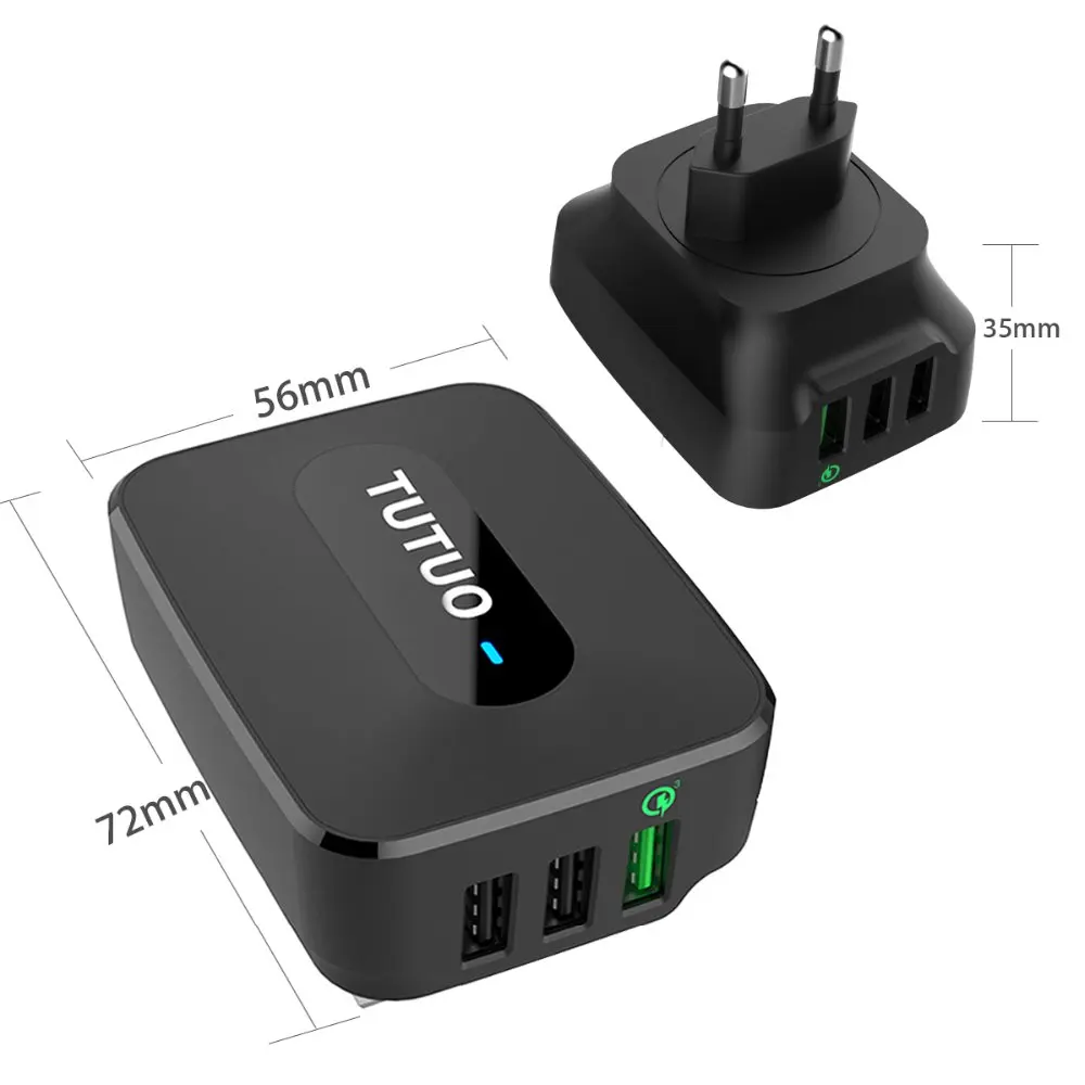 Tutuo 3 ports USB Charger,25W Universal Mobile Phone USB Charger Fast